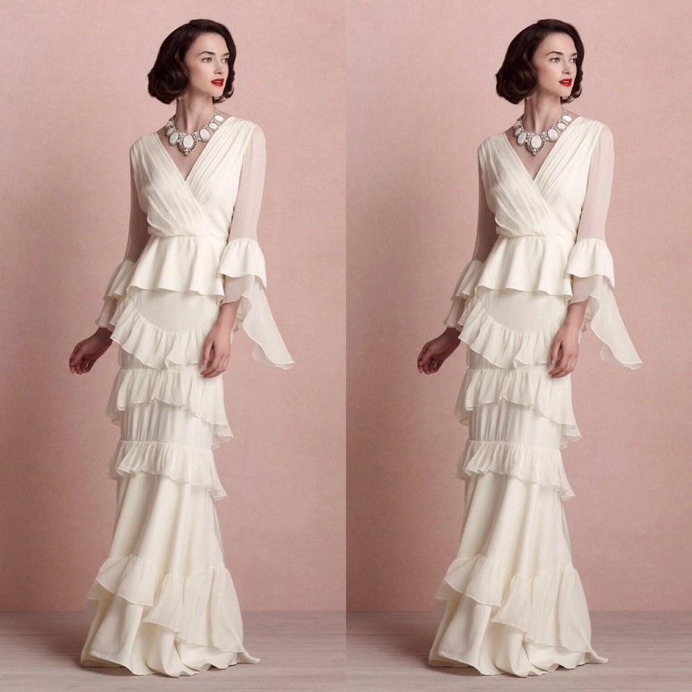 BHLDN Banderole Gown | Tiered Ruffle Silk Maxi Dress | Size 4 | Anthropologie